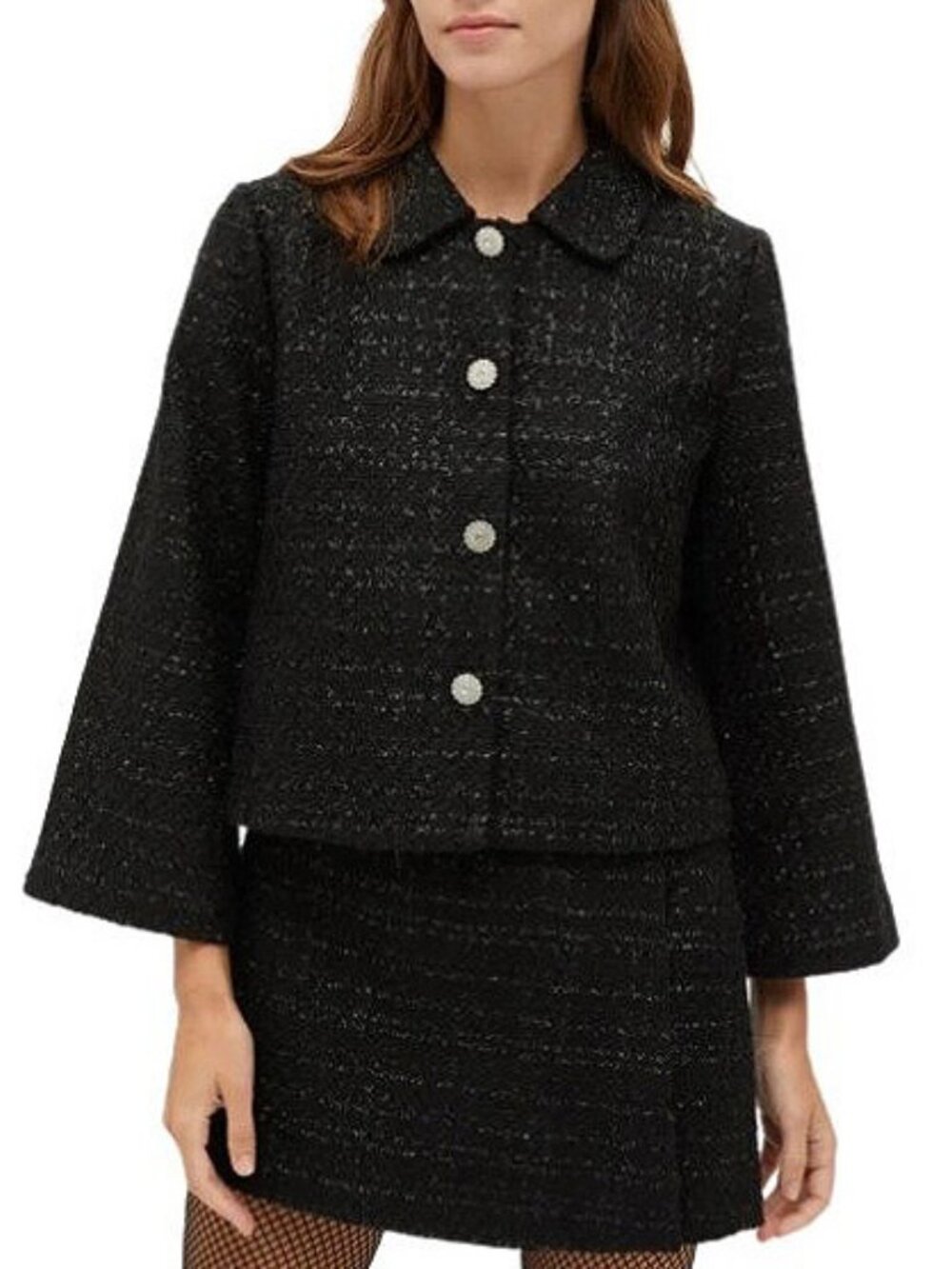 EUC Hill House Bea Tweed Flare Sleeve Jacket Black Large $250